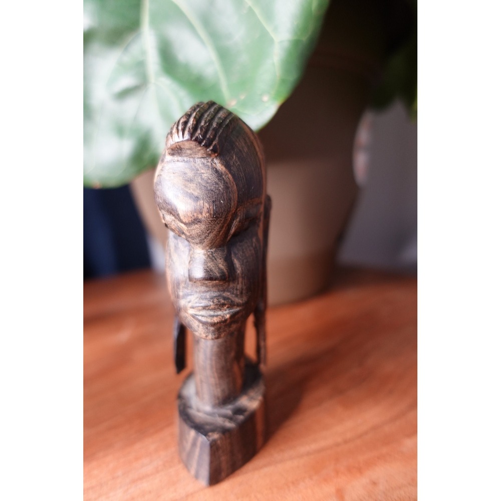 Vintage primitive carved African Bust tribal youth carved wood sculpture‎